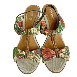 Sperry Top-Sider Cork Wedge Heel Tropical Paradise Womens Sz 9.5 M Shoes